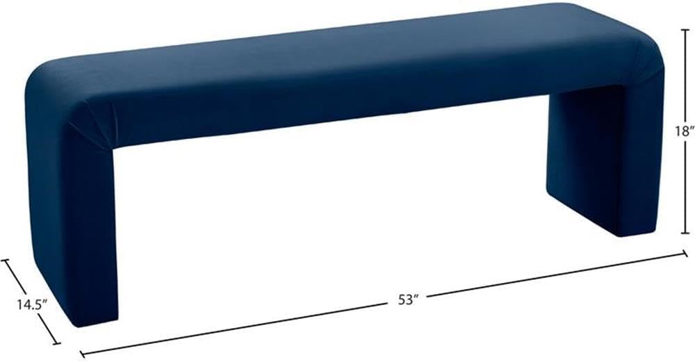 Meridian Furniture Minimalist Collection Modern | Contemporary Velvet Upholstered Bench, 53' W x 14.75' D x 18.25' H, Navy