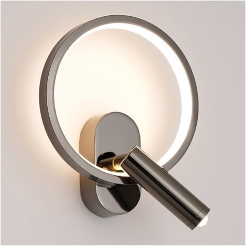 Adjustable Rotating LED Wall Lamp - Modern Bedroom Reading Light, Dimmable 3-Color Indoor Spotlights, Sleek Black Design for Bedside Lighting Solutions