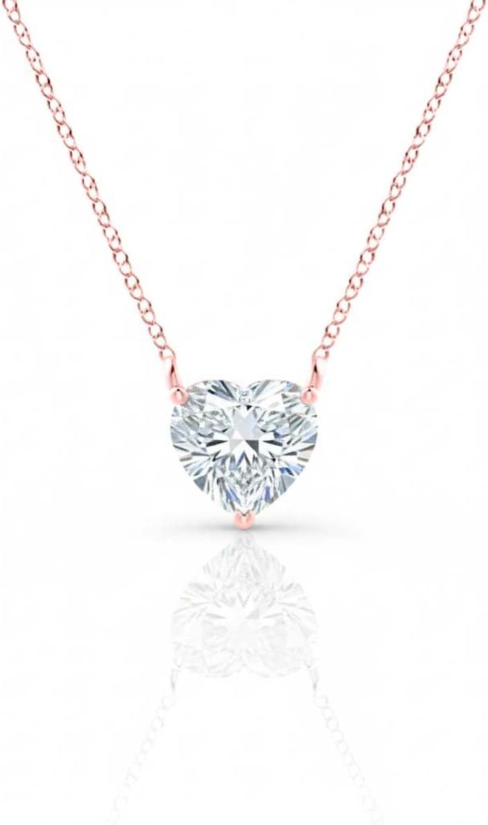 Aone Jewelry 3 Ct Heart Shape Moissanite Solitaire Pendant Necklace for Women, EF-VS1 Clarity, 14K Gold Over 925 Sterling Silver with Silver Cable Chain, Rose, White & Yellow Gold