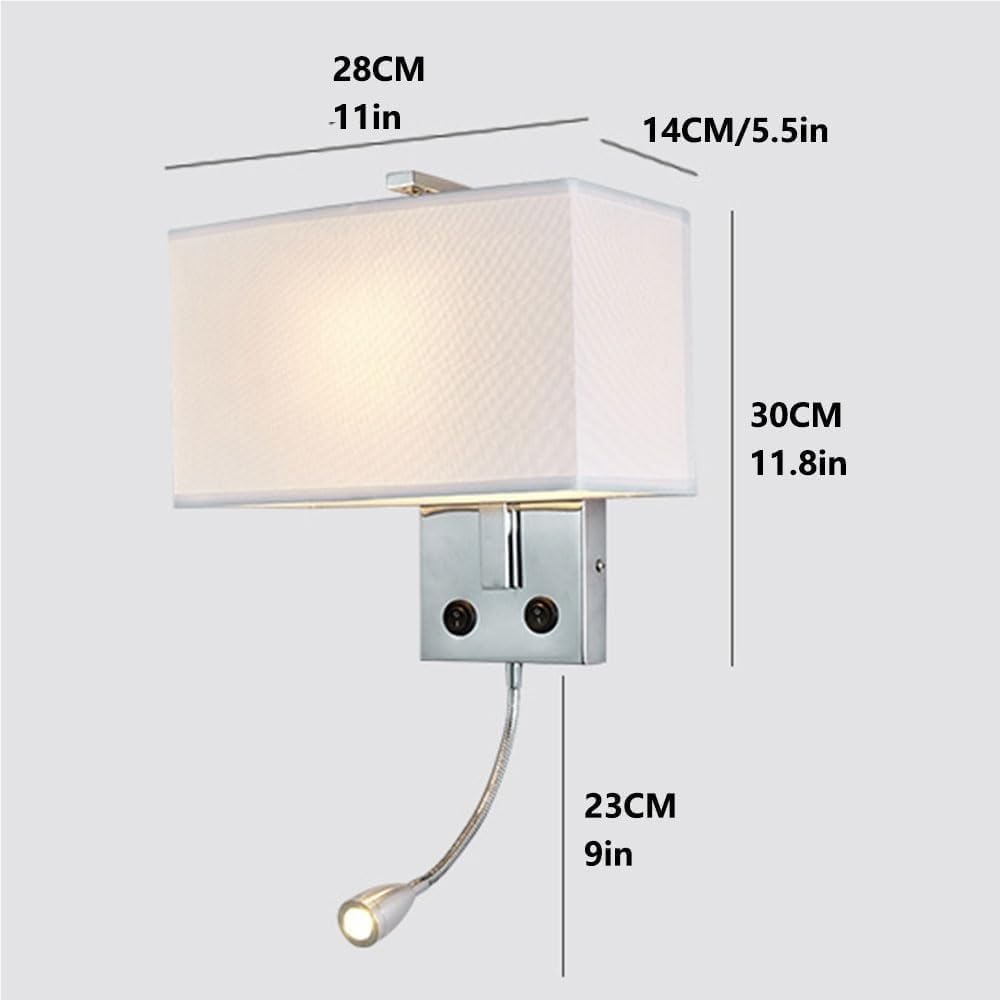 Modern Fabric Wall Sconces with Spotlight Indoor Lighting for Living Room Bedroom Dining Bathroom Dresser Wall Lamp with Switch(C)