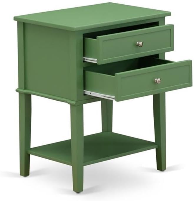 East West Furniture VL-12-ET Valencia Night Stand - Rectangle End Table with 2 Drawers for Bedroom, 16x22 Inch Inch, Clover Green