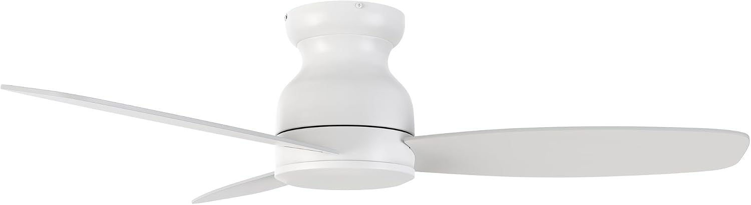 Carro 48 Inch Flush Mount Ceiling Fan without Lights, Ceiling Fan with Remote Low Profile White, 10-Speed Reversible DC Motor, 3 Dual Finish Blades, Indoor for Bedroom