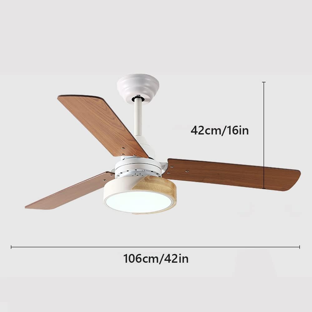 Wood Remote Ceiling Fan with Lights 42 Inch Dimmable Ceiling Fan Light 6 Speed LED Bedroom Living Room Ceiling Fan 3-Blade Outdoor Ceiling Fans for Patios with Light