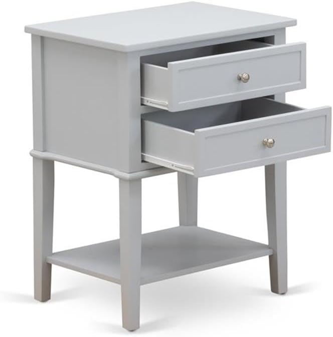 East West Furniture VL-14-ET Valencia Side Table - Rectangle Nightstand with 2 Drawers for Bedroom, 16x22 Inch Inch, Urban Gray