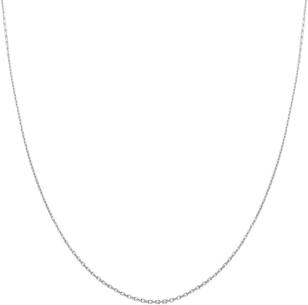 14K Solid White Gold 0.8mm Diamond-Cut Cable Chain Necklace, Extendable (Adjustable 16', 17', 18')