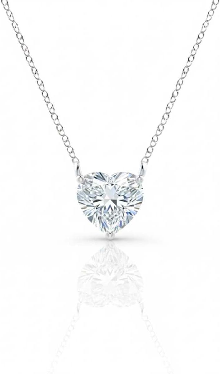 Aone Jewelry 3 Ct Heart Shape Moissanite Solitaire Pendant Necklace for Women, EF-VS1 Clarity, 14K Gold Over 925 Sterling Silver with Silver Cable Chain, Rose, White & Yellow Gold