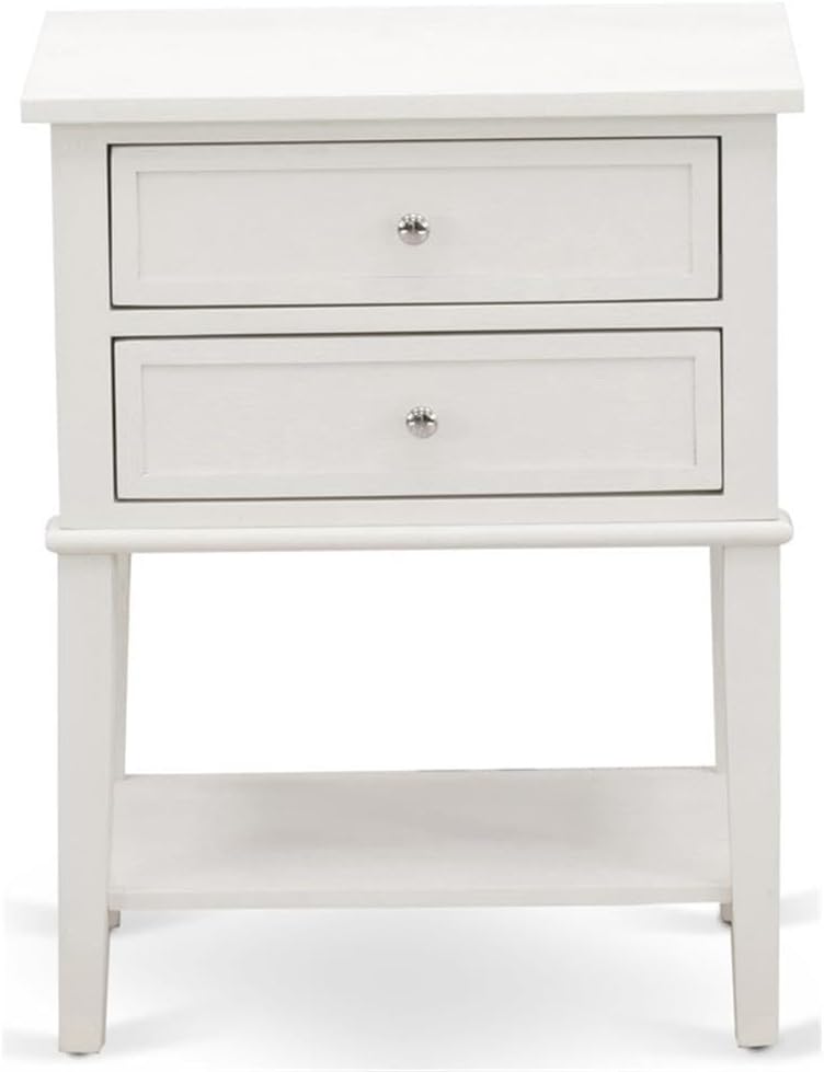 East West Furniture VL-0C-ET Valencia Modern End Table - Rectangle Night Stand with 2 Drawers for Bedroom, 16x22 Inch Inch, Wirebrushed Buttercream