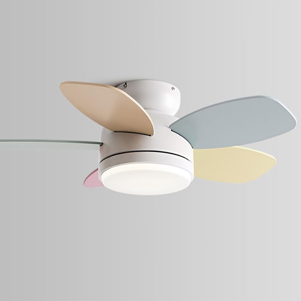 Flush Mount Ceiling Fan with Light 6 Speed Quiet Colorful Ceiling Fans Remote LED Ceiling Lights Fan Lighting Timing Reversible Fan Light for Bedroom Kids Room Lounge