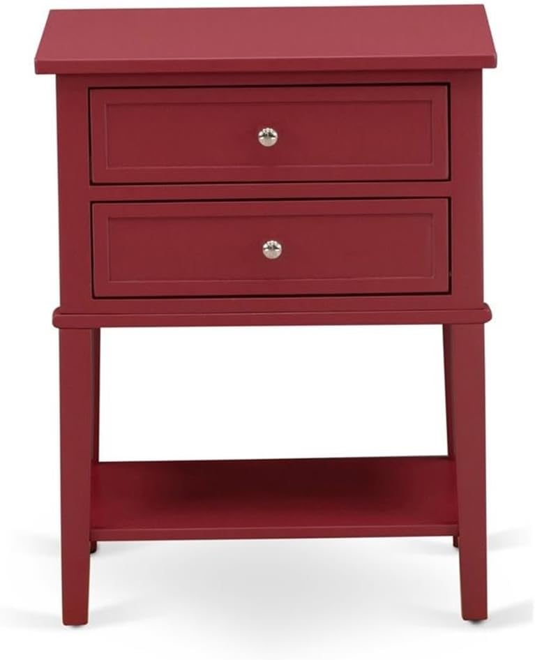 East West Furniture VL-13-ET Valencia Nightstand - Rectangle Modern End Table with 2 Drawers for Bedroom, 16x22 Inch Inch, Burgundy