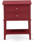 East West Furniture VL-13-ET Valencia Nightstand - Rectangle Modern End Table with 2 Drawers for Bedroom, 16x22 Inch Inch, Burgundy