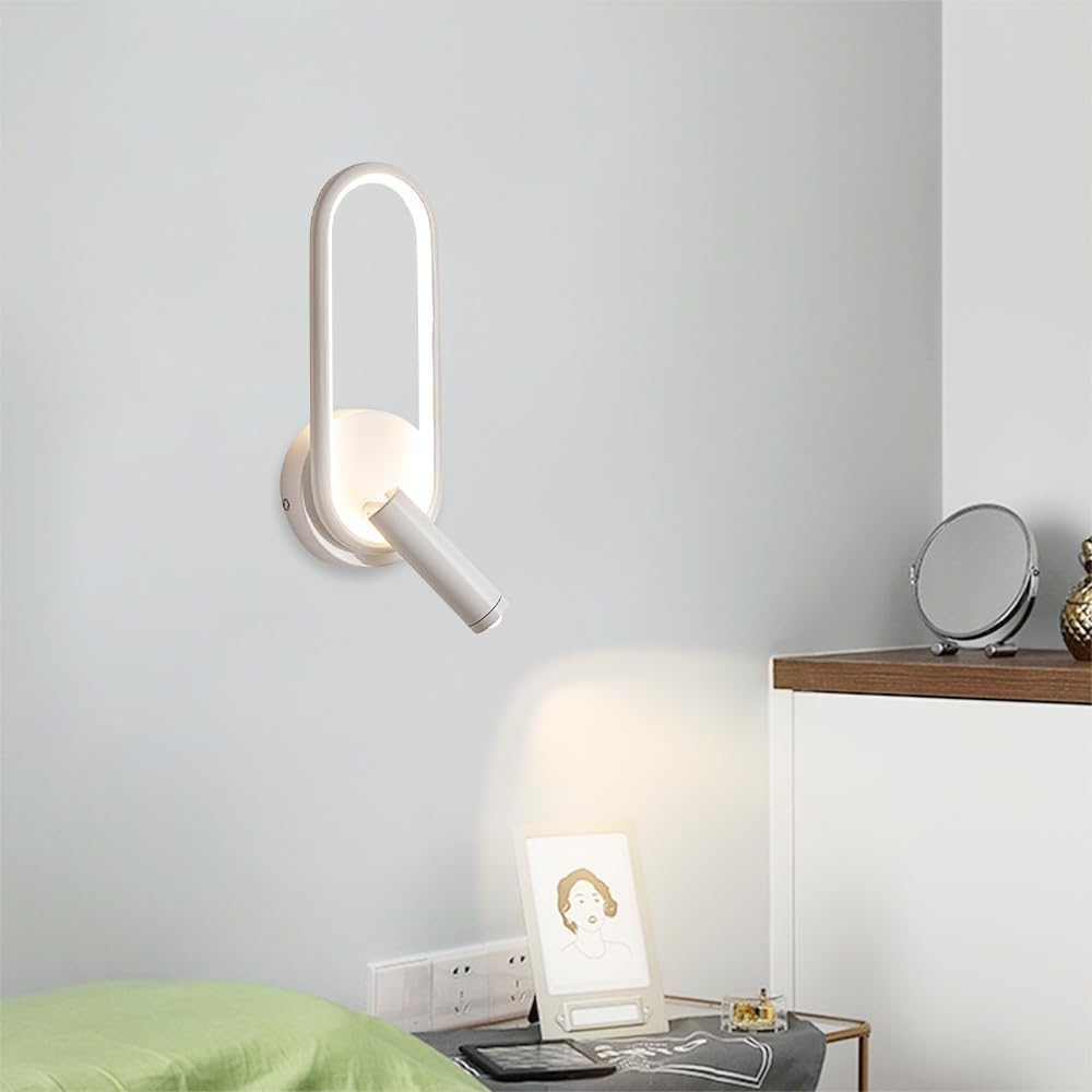 Modern Ring LED Wall Light Metal Linear Wall Lamps with Swivel Spotlight Indoor Wall Lighting,Minimalist Pendent Lamp Oldsix-66(Bianco)