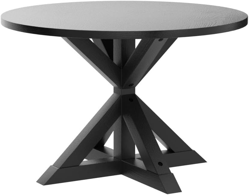 Roundhill Furniture Windvale Cross-Buck Base Dining Table, Black