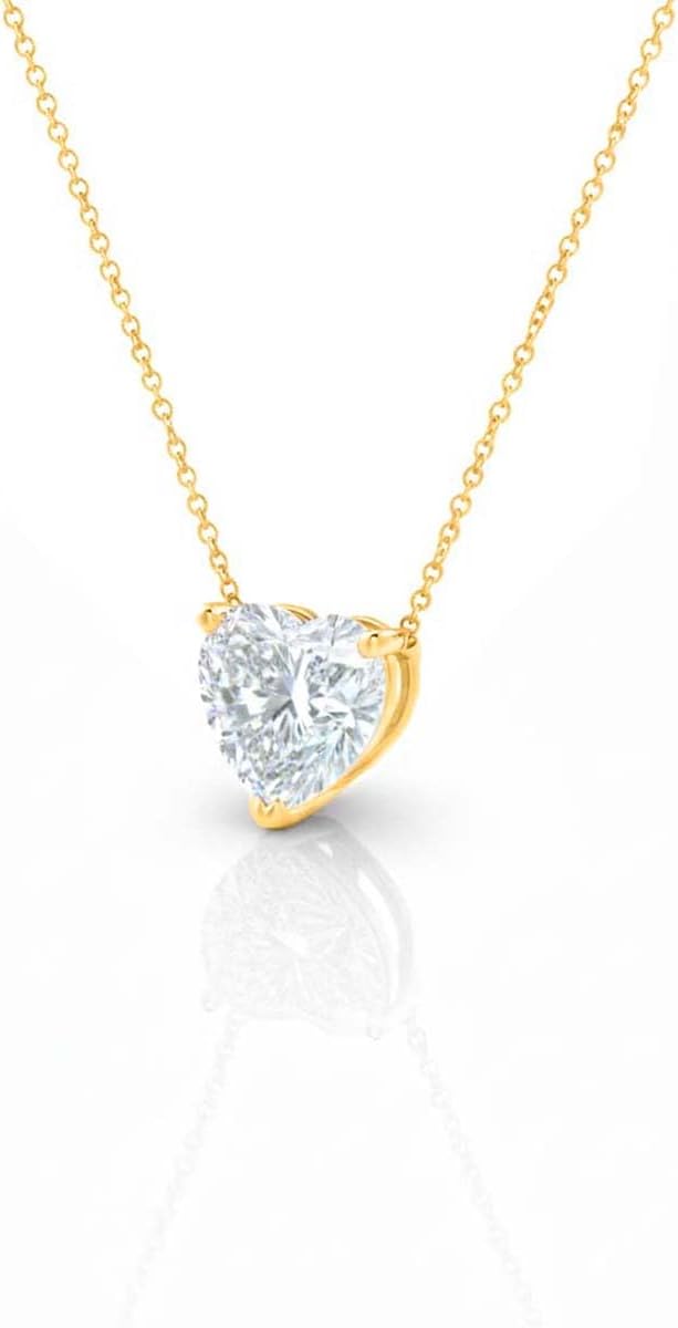 Aone Jewelry 3 Ct Heart Shape Moissanite Solitaire Pendant Necklace for Women, EF-VS1 Clarity, 14K Gold Over 925 Sterling Silver with Silver Cable Chain, Rose, White & Yellow Gold