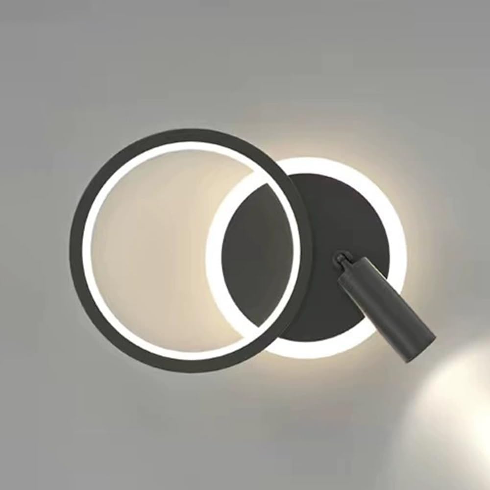 Ring Bedside Wall Sconce, Round Metal Wall Lamp with Acrylic Lampshade, Adjustable Reading Spotlight, Modern LED Wall Light - 18W - 3 Colors, Indoor Lighting Wall Lamps for Bedroom