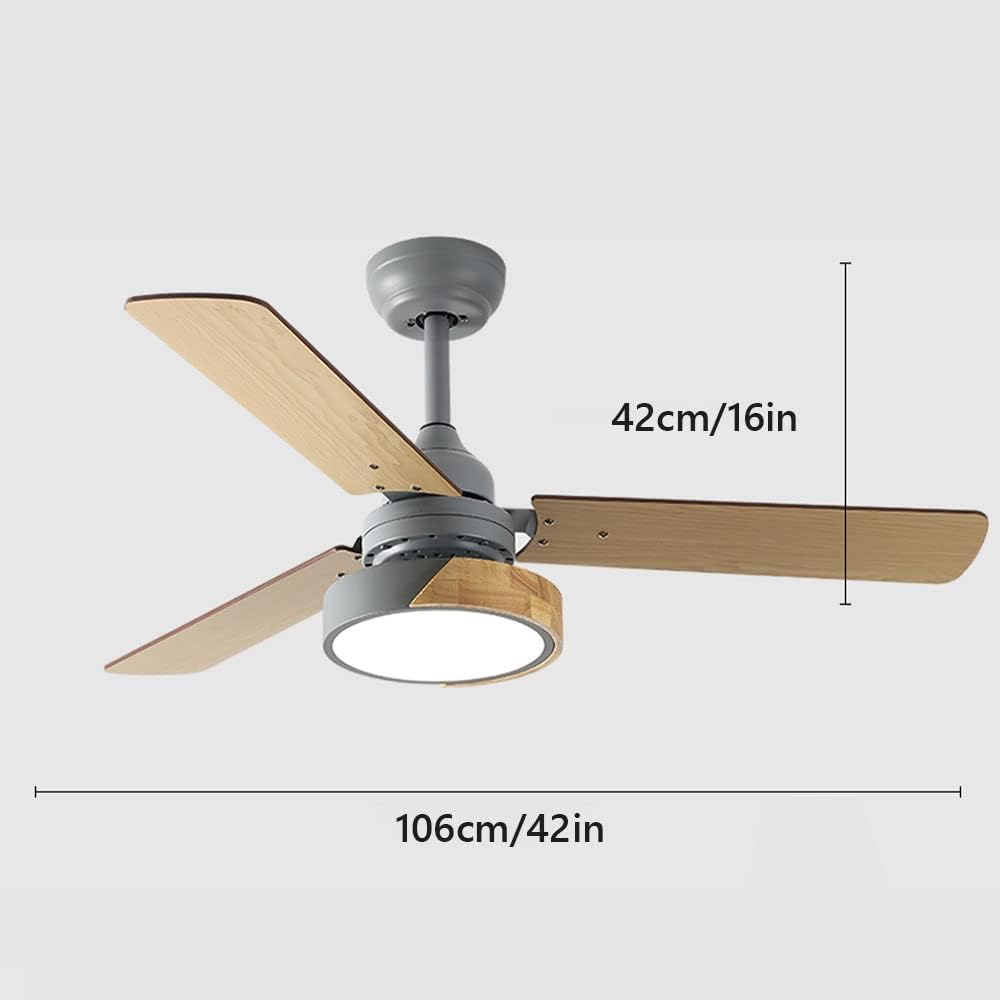 Wood Remote Ceiling Fan with Lights 42 Inch Dimmable Ceiling Fan Light 6 Speed LED Bedroom Living Room Ceiling Fan 3-Blade Outdoor Ceiling Fans for Patios with Light