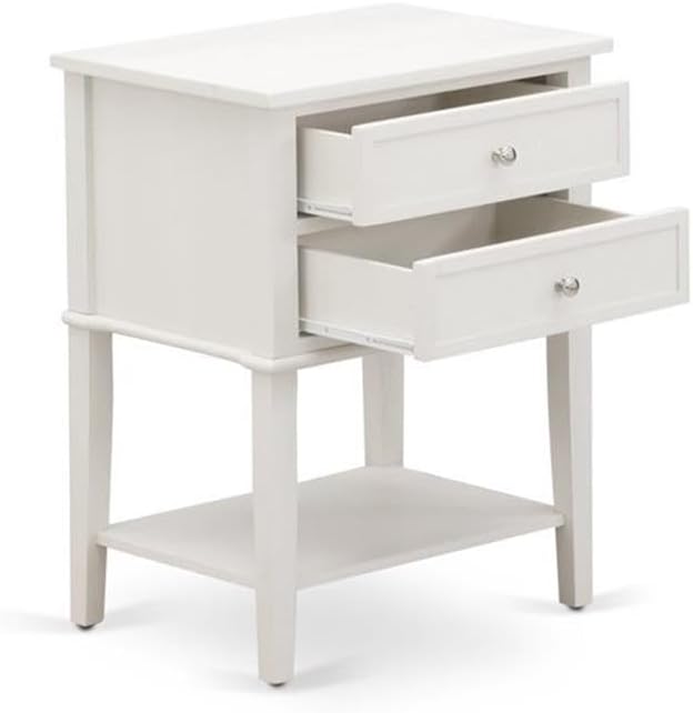 East West Furniture VL-0C-ET Valencia Modern End Table - Rectangle Night Stand with 2 Drawers for Bedroom, 16x22 Inch Inch, Wirebrushed Buttercream