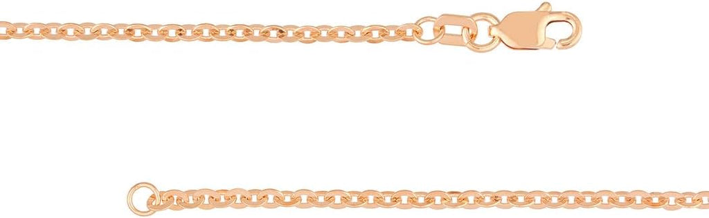 JewelryWeb 14k Rose Gold 2mm Crystal Sparkle-Cut Cable Chain Necklace Lobster Lock Closure Chain Necklace for Women and Men