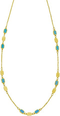 Floreo 14k Yellow Gold Onyx Malachite Turquoise & Mother of Pearl Inlay Triple Link Station Solid Cable Chain Necklace