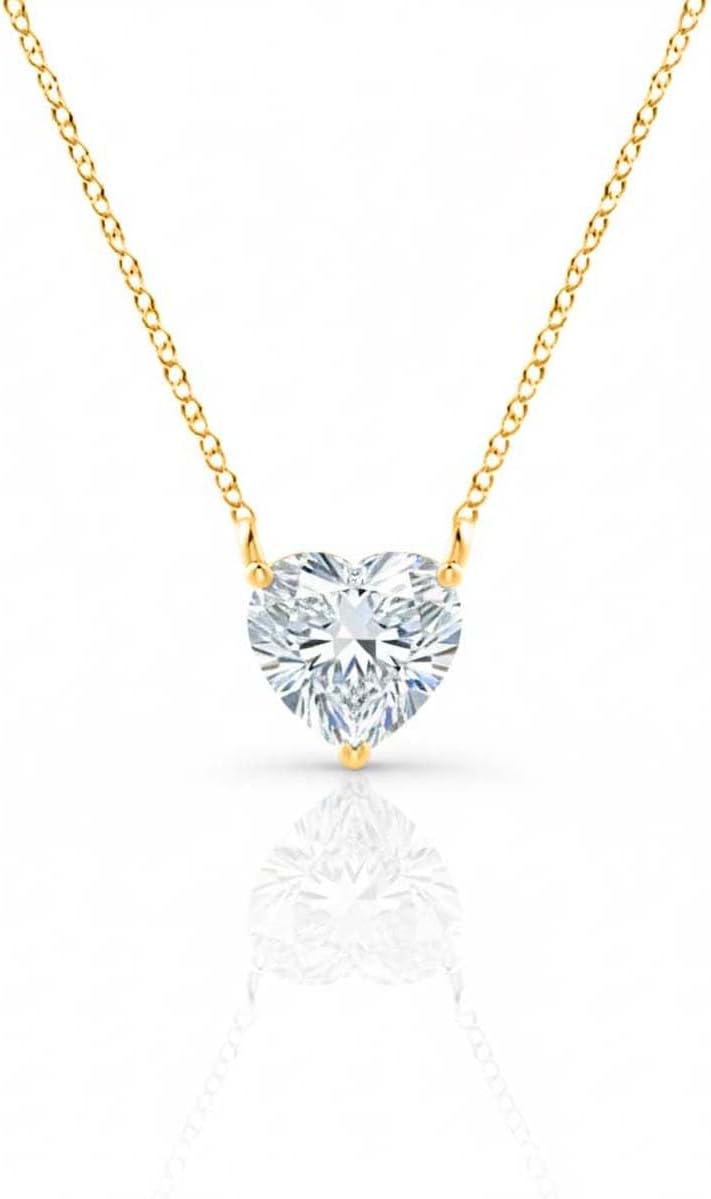 Aone Jewelry 3 Ct Heart Shape Moissanite Solitaire Pendant Necklace for Women, EF-VS1 Clarity, 14K Gold Over 925 Sterling Silver with Silver Cable Chain, Rose, White & Yellow Gold