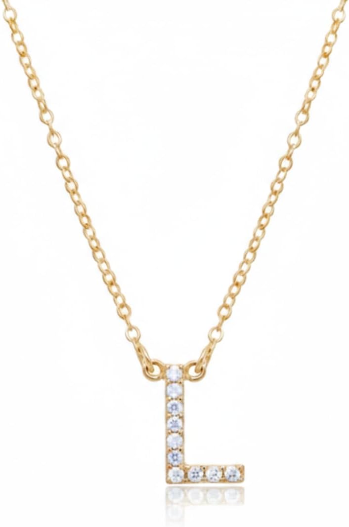 OAK & LUNA - 14K Solid Gold A-Z Initial Necklace with Diamonds – Dainty Diamond Letter Necklace – Custom Fine Jewelry Gift for Women
