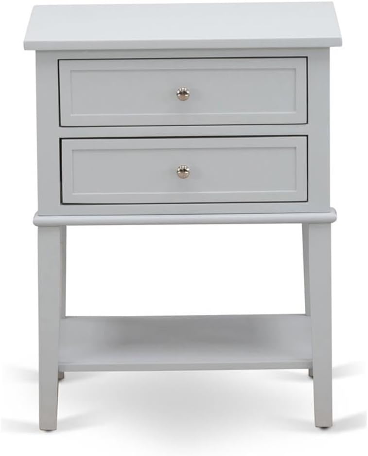East West Furniture VL-14-ET Valencia Side Table - Rectangle Nightstand with 2 Drawers for Bedroom, 16x22 Inch Inch, Urban Gray