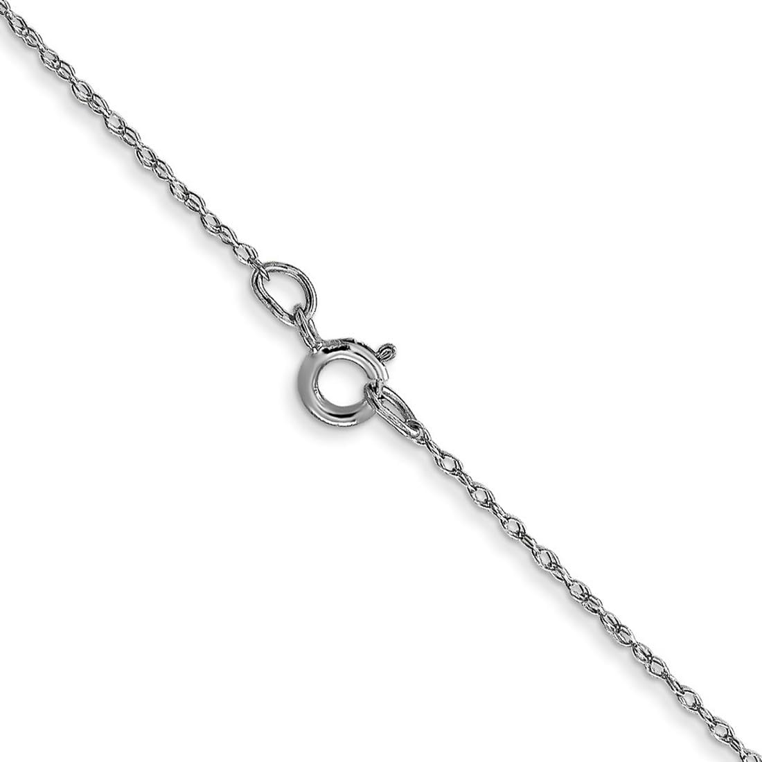 JewelryWeb 14K White Gold Solid Polished Carded Cable Rope Chain Necklace 0.5mm Spring-Ring Chain Necklace for Women and Men