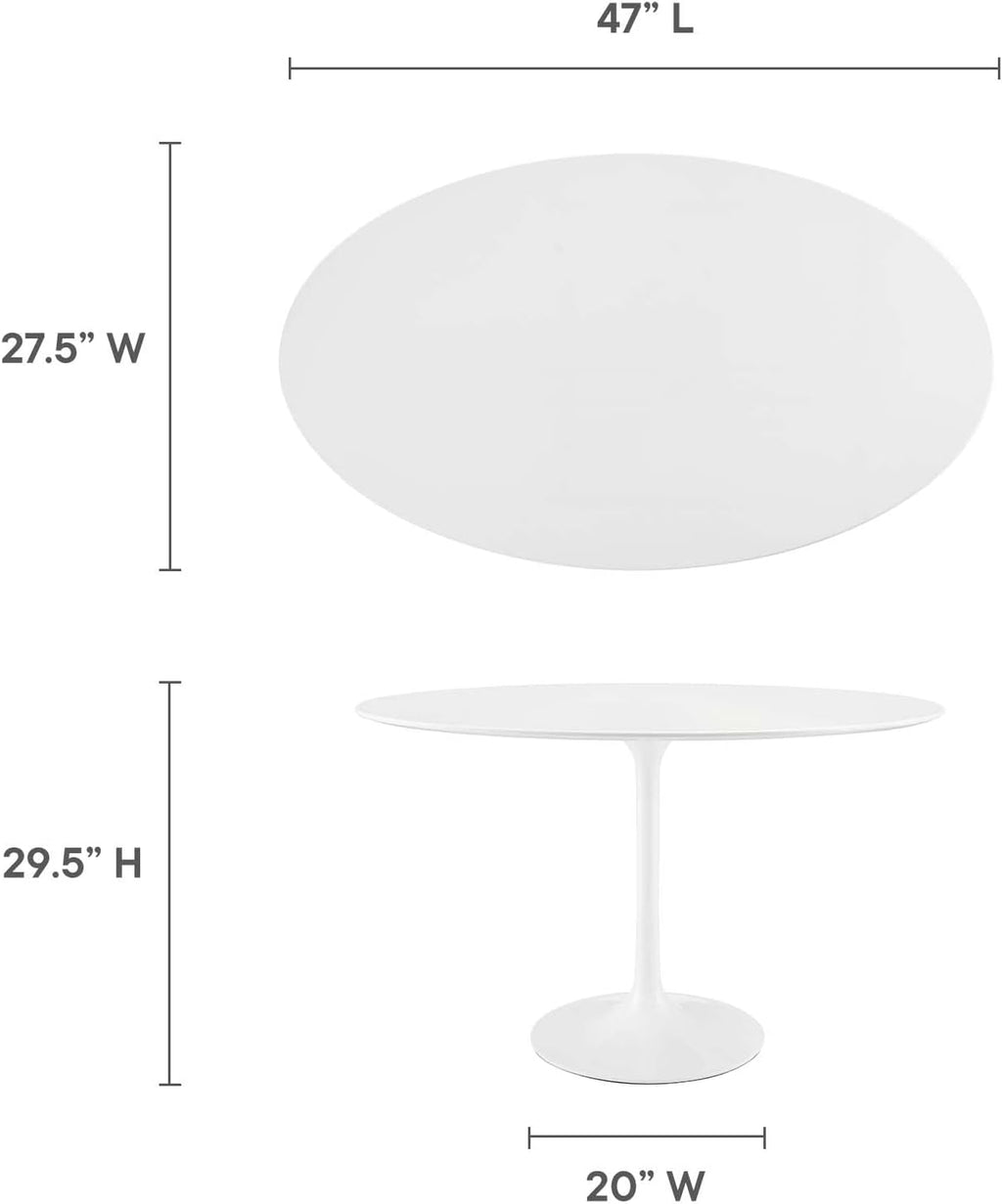 Modway Lippa 48' Mid-Century Modern Dining Table with Oval Top and Pedestal Base in White