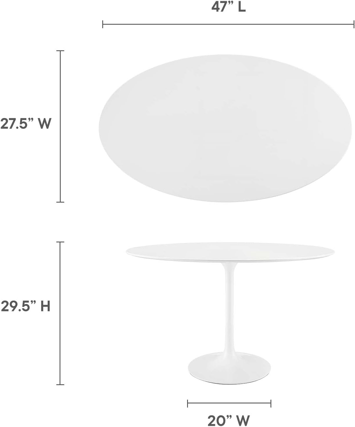 Modway Lippa 48' Mid-Century Modern Dining Table with Oval Top and Pedestal Base in White