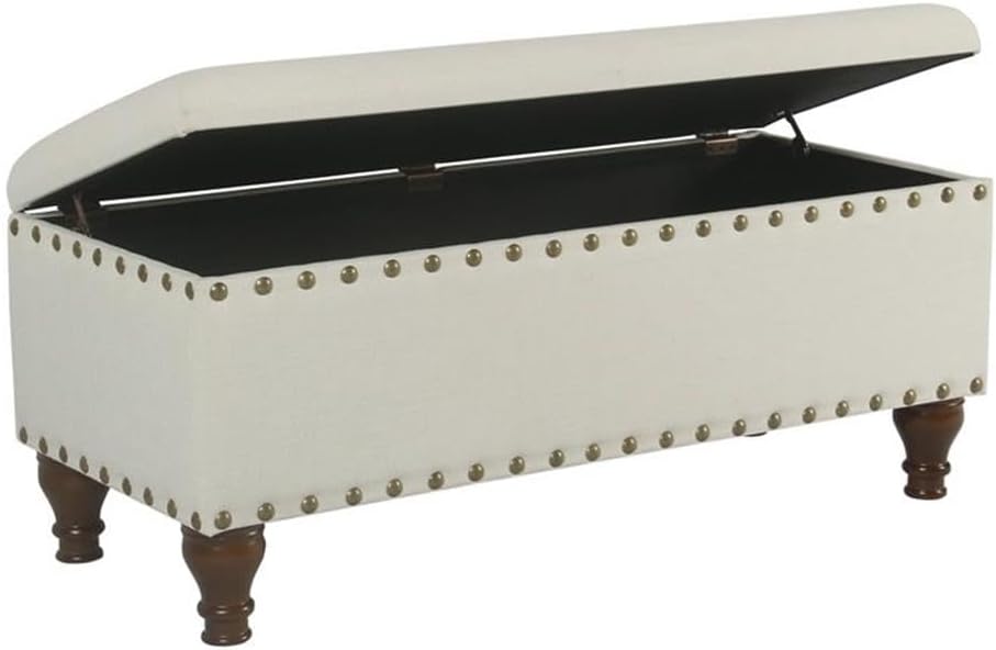 HomePop 42' Storage Bench with Nailhead Trim - Cream