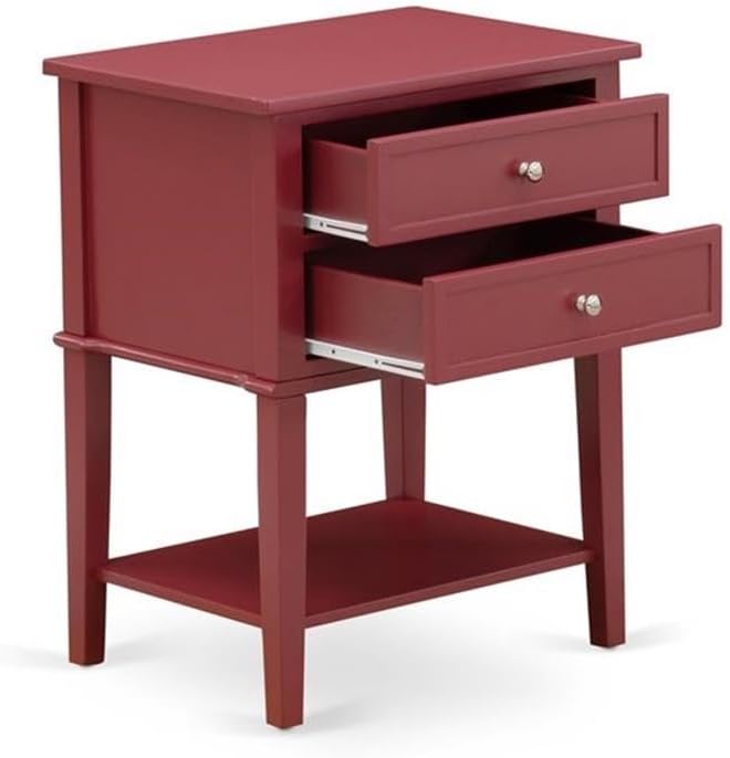 East West Furniture VL-13-ET Valencia Nightstand - Rectangle Modern End Table with 2 Drawers for Bedroom, 16x22 Inch Inch, Burgundy