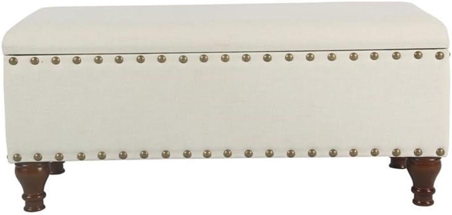 HomePop 42' Storage Bench with Nailhead Trim - Cream