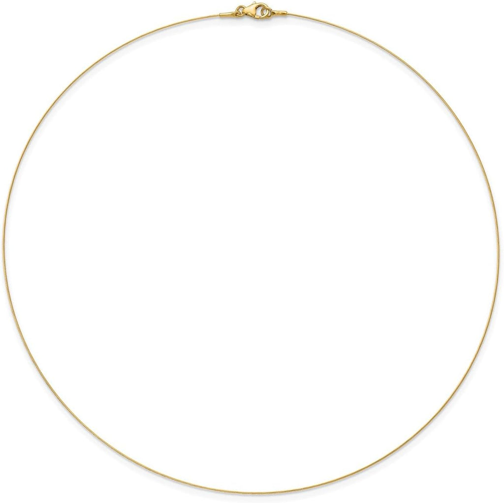 JewelryWeb Italian Solid 14K Yellow Gold Twist Cable Collar Necklace – 0.50mm Dainty Omega Neck Wire – 16' or 18' Choker Chain – Real Gold