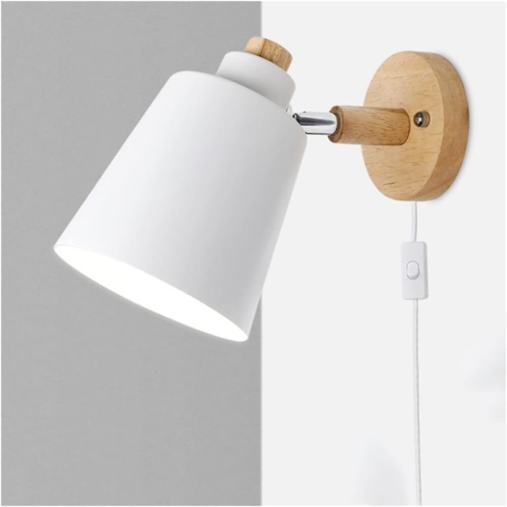 Adjustable Plug in Wall Sconce Modern Indoor Lamp with E27 Socket On Off Switch Mounted Spotlight Lighting Fixture for Bedroom Living Room Hallway Bedside(White)