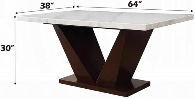 Acme Forbes Rectangular Marble Top Dining Table in White and Walnut