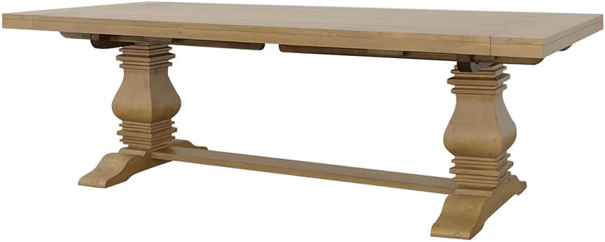 Coaster Home Furnishings - Florence - Pine Wood - Farmhouse Rectangular Dining Table with 2 Removable Leaves and Double Pedestal Base - Dining Room & Kitchen - 126 Inch - Rustic Honey - 180201