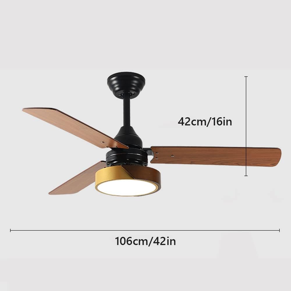 Wood Remote Ceiling Fan with Lights 42 Inch Dimmable Ceiling Fan Light 6 Speed LED Bedroom Living Room Ceiling Fan 3-Blade Outdoor Ceiling Fans for Patios with Light