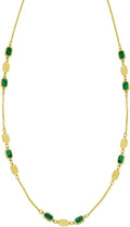 Floreo 14k Yellow Gold Onyx Malachite Turquoise & Mother of Pearl Inlay Triple Link Station Solid Cable Chain Necklace