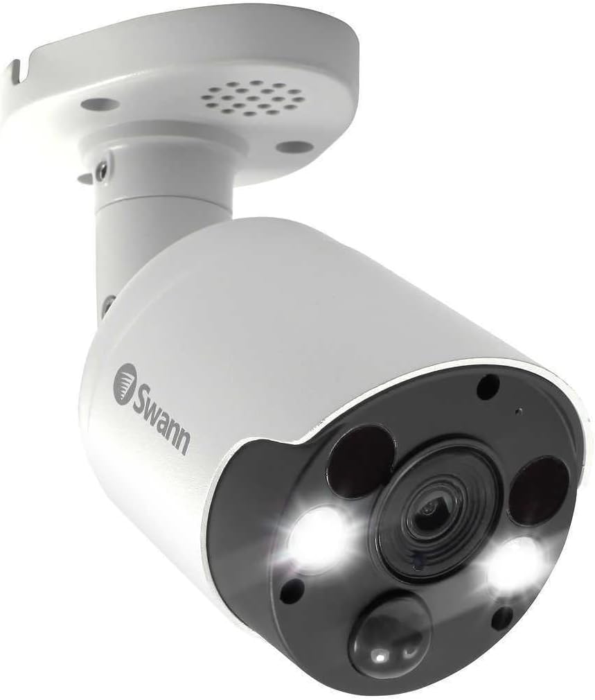 Swann Indoor/Outdoor Home Security 4K Ultra HD NVR Wired Bullet Camera and Spotlight, Color Night Vision, Heat & Motion Sensing Light, 2-Way Audio, Siren, Compatible w/NVR w/PoE, SWNHD-887MSFB 2 Pack