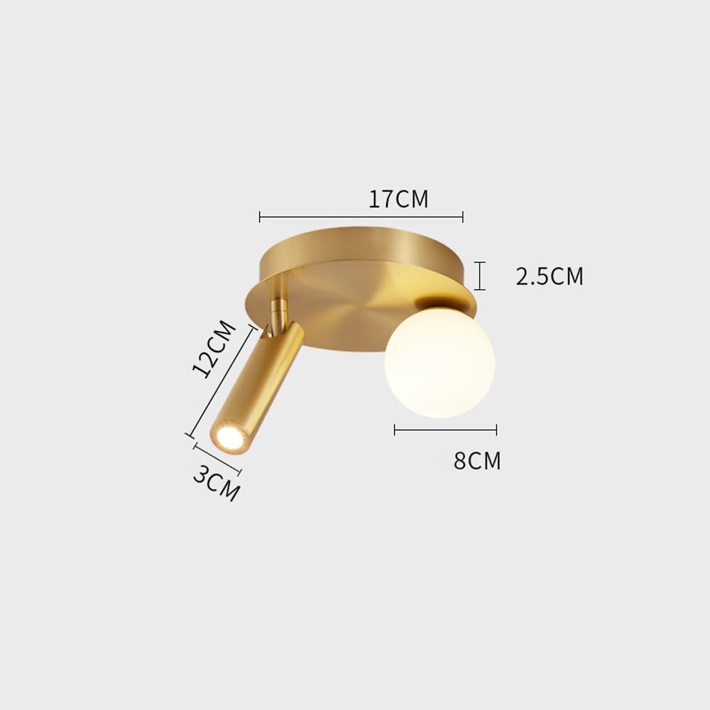 Nordic Copper Ceiling Light for Bedroom, Rotatable Spotlight for Indoor Corridor and Balcony, 10W Dimmable LED Wall Lamp with 3 Color Options