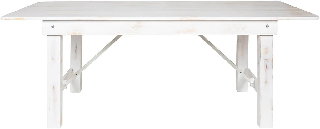 Flash Furniture HERCULES Series 7' x 40' Rectangular Antique Rustic White Solid Pine Folding Farm Table