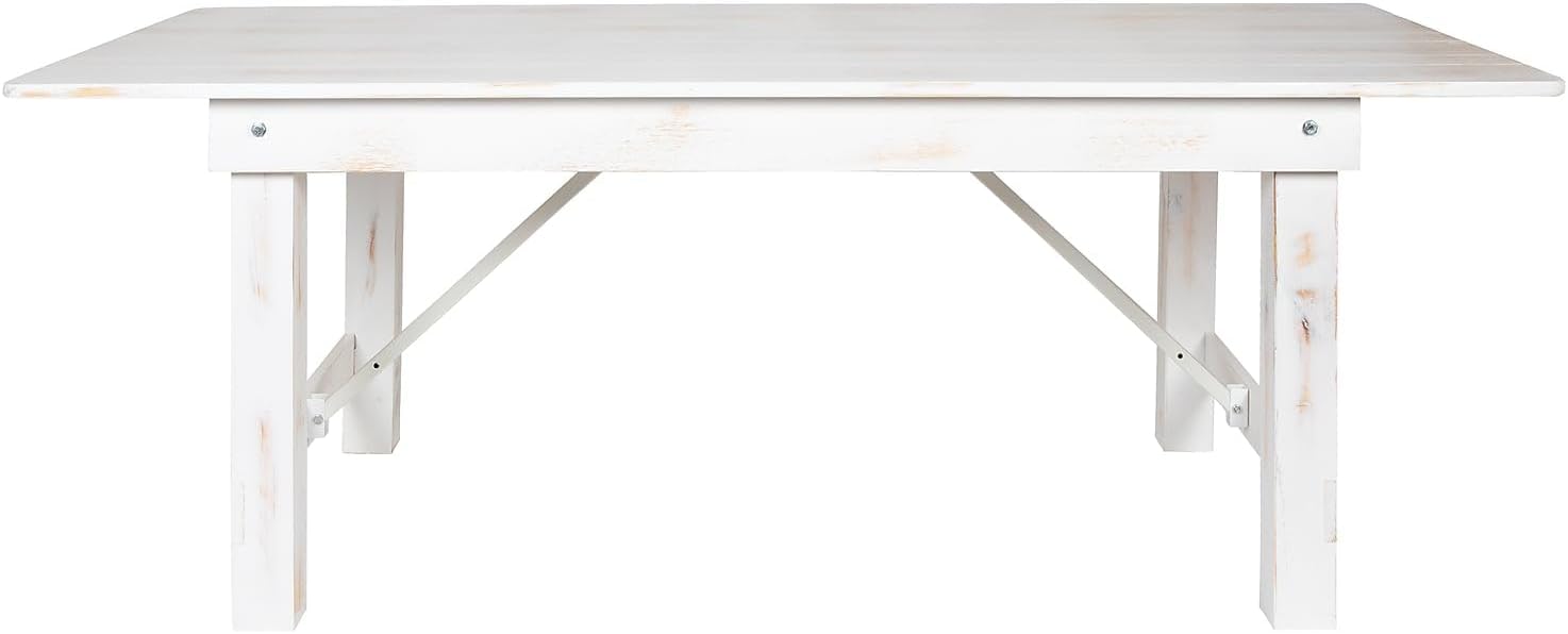 Flash Furniture HERCULES Series 7' x 40' Rectangular Antique Rustic White Solid Pine Folding Farm Table
