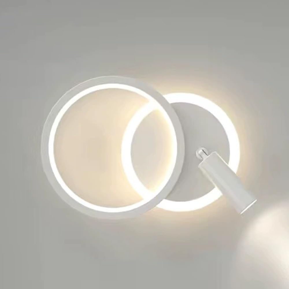Ring Bedside Wall Sconce, Round Metal Wall Lamp with Acrylic Lampshade, Adjustable Reading Spotlight, Modern LED Wall Light - 18W - 3 Colors, Indoor Lighting Wall Lamps for Bedroom