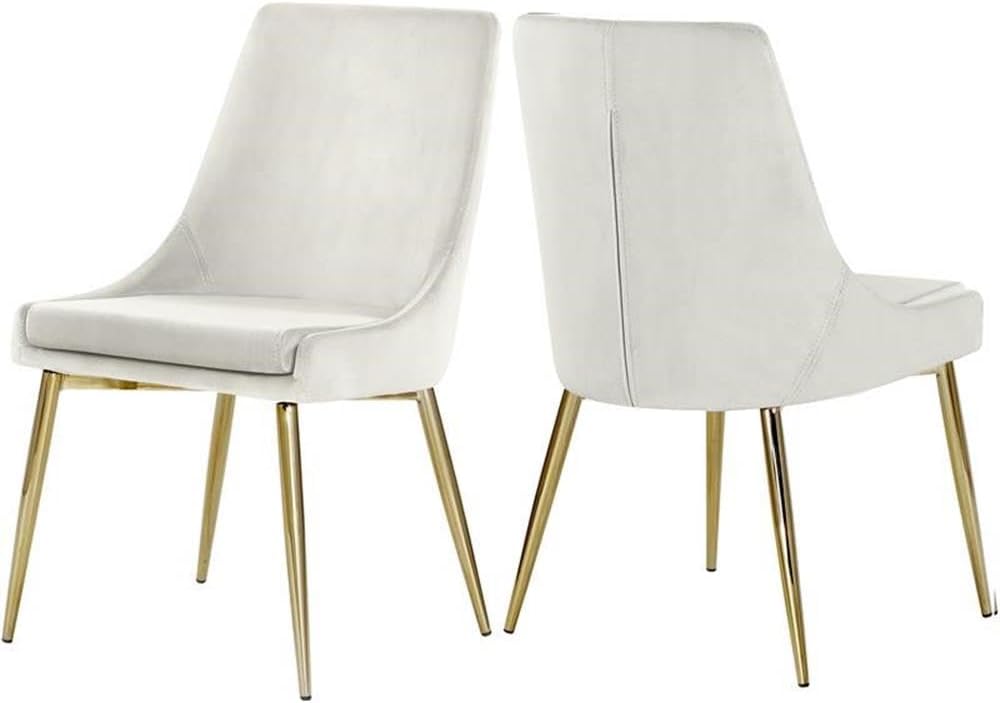 Meridian Furniture Karina Collection Modern | Contemporary Velvet Upholstered Dining Chair with Sturdy Metal Legs, Set of 2, 19.5' W x 21.5' D x 33.5' H, Cream