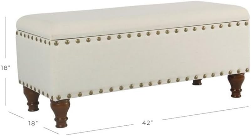 HomePop 42' Storage Bench with Nailhead Trim - Cream