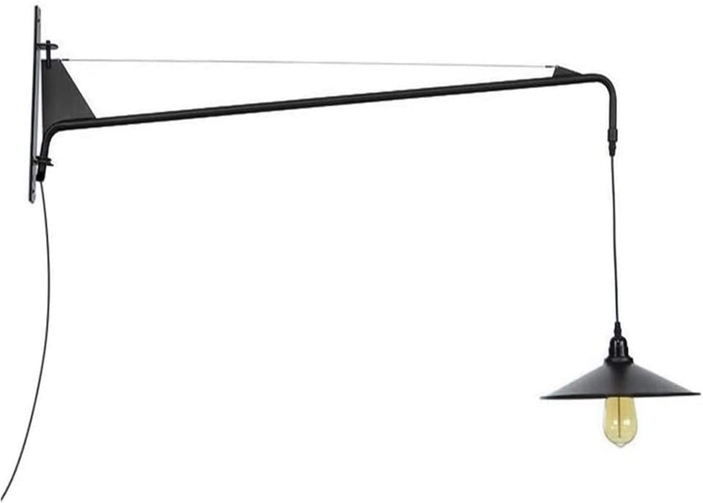 Wall Lamp Swing Long Arm Wall Light Plug in Wall Sconces Adjustable Swing Long Arm Wall Lights Iron Black E27 Vintage with Switch and 1.8m Cable, Industrial Retro Wall Spotlights Indoor Living Room