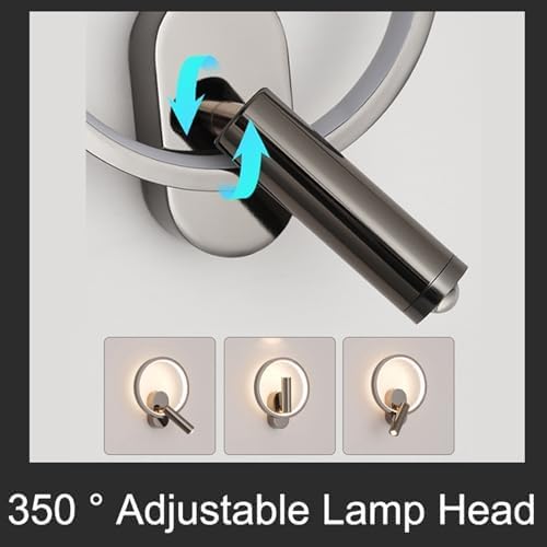 Adjustable Rotating LED Wall Lamp - Modern Bedroom Reading Light, Dimmable 3-Color Indoor Spotlights, Sleek Black Design for Bedside Lighting Solutions