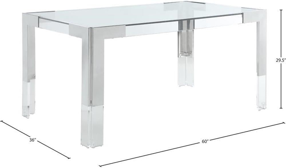 Meridian Furniture Casper Collection Modern | Contemporary Stainless Steel & Acrylic Glass Top Dining Table, 60' W x 36' D x 29.5' H, Chrome