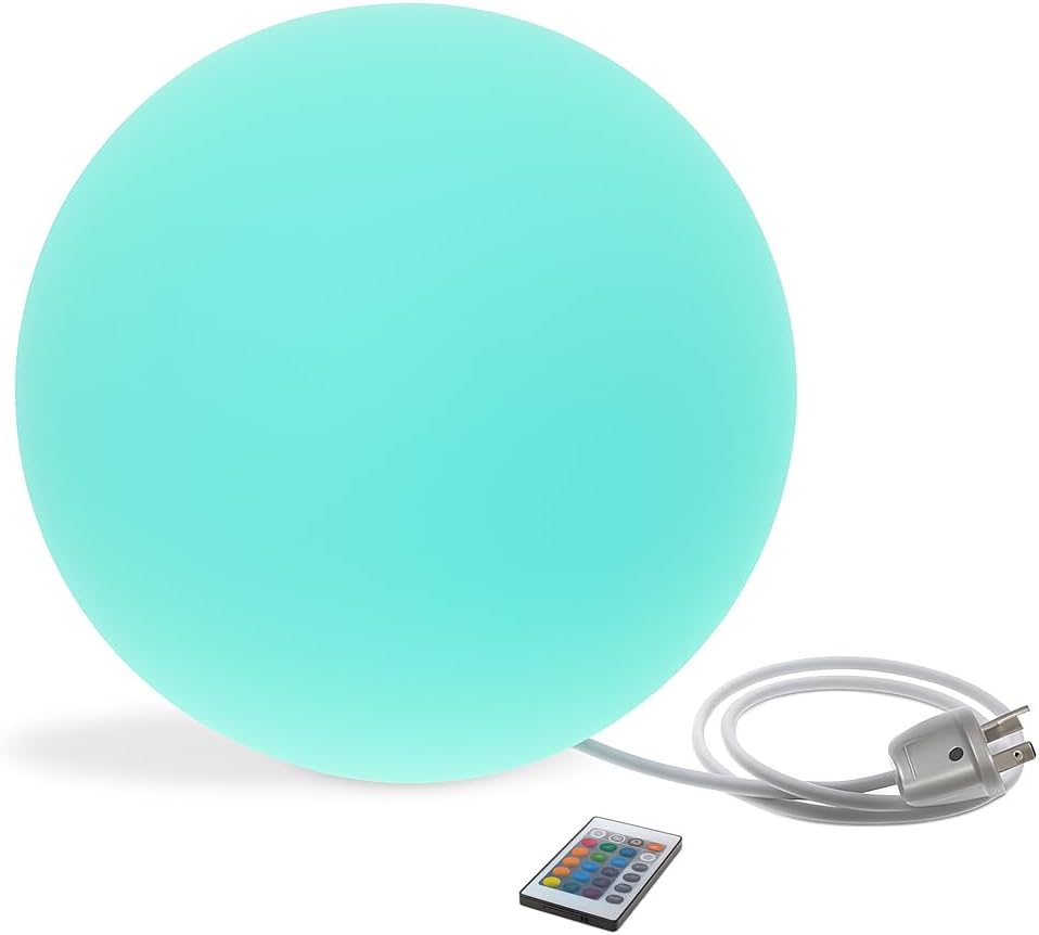 Modern Home Color-Changing LED Glow Ball - 16-Color Remote-Controlled Light Sphere w/Power Cord – Indoor/Outdoor Ambient Mood Lighting, Waterproof, Plug-in (20')