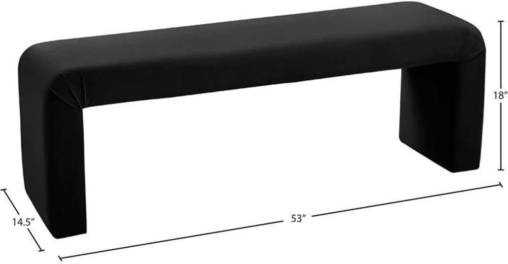 Meridian Furniture Minimalist Collection Modern | Contemporary Velvet Upholstered Bench, 53' W x 14.75' D x 18.25' H, Black