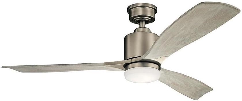 Kichler Ridley II 52 in Ceiling Fan with Light, 3-Blade LED Indoor Modern Mid-Century Fan in Antique Pewter with Weathered White Walnut Blades, Dimmable 3000K Light, 300027AP